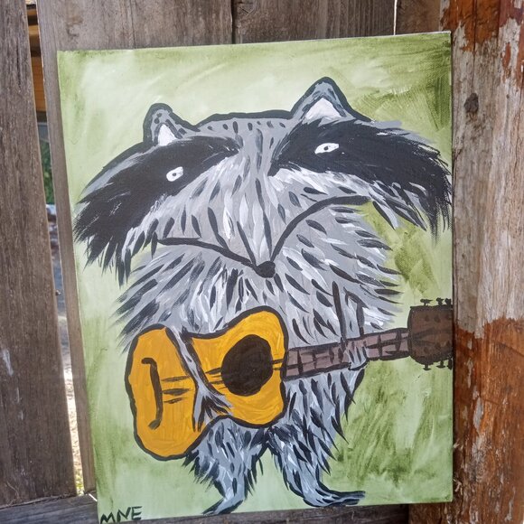 Raccoon Playing Guitar Painting - Picture 2 of 6